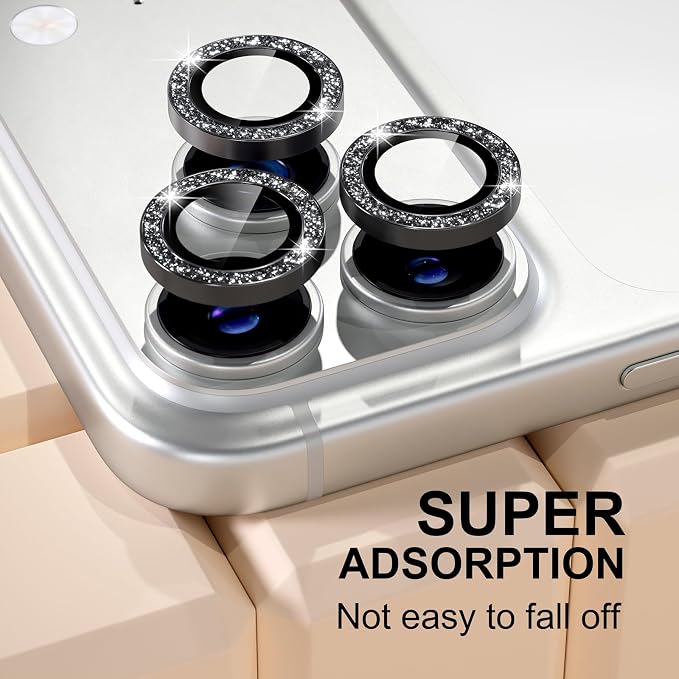 Misea Compatible for iPhone 17 Pro/iPhone 17 Pro Max Camera Lens Protector | 9H Tempered Glass Ultra HD Bling Camera Screen Protector Cover Metal Individual Ring Decoration Accessories, Black Glitter - Image 6
