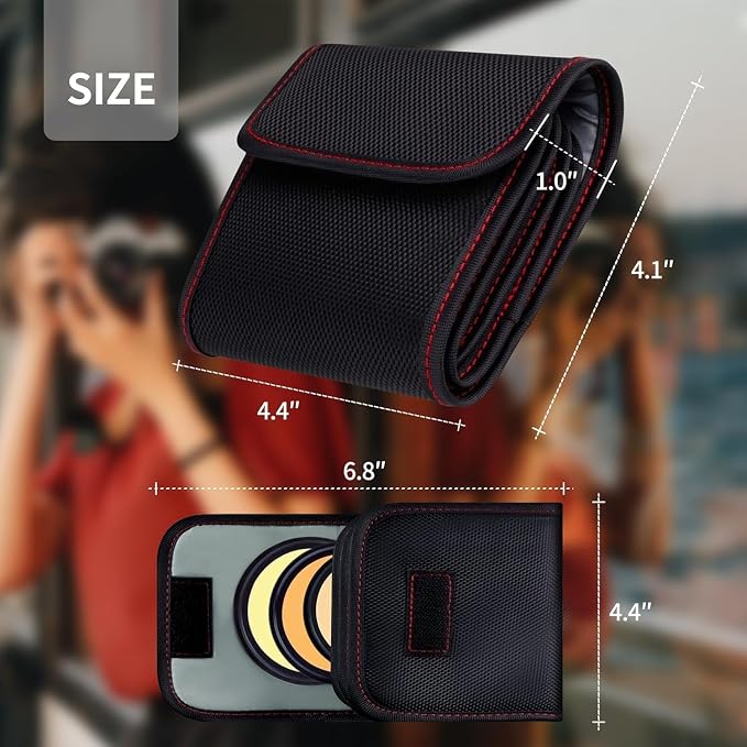 Professional Photography Filter Bag, 3-Pocket Camera Lens Filter Bag Entrainment, Waterproof And Dustproof Anti-Fall Design Suitable for 25mm-82m Filters, Pack of 2 (Black) - Image 2