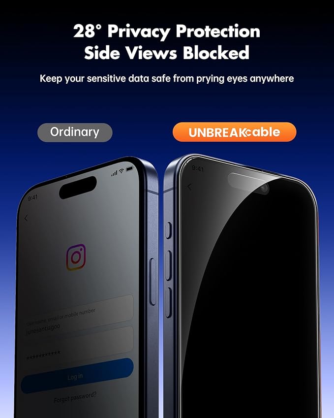UNBREAKcable Privacy Screen Protector for iPhone 17 Pro, 2-Pack | True 28° Anti-Spy, Shatterproof Tempered Glass, 9H Hardness, Easy Install, Bubble-Free, Anti-Scratch, Case Friendly - Image 2