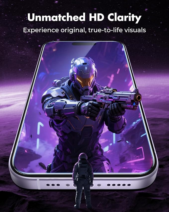 UNBREAKcable iPhone 17 Screen Protector & Camera Lens Protector | Upgraded Dual-Tempered Glass with Military-Grade 9H Hardness, 3-Pack,HD Clarity, Anti-Fingerprint, Case Friendly, Fits 6.3'' - Image 4