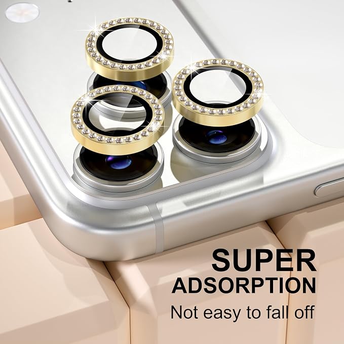 Misea Compatible for iPhone 17 Pro/iPhone 17 Pro Max Camera Lens Protector | 9H Tempered Glass Ultra HD Bling Camera Screen Protector Cover Metal Individual Ring Decoration Accessories, Gold Diamond - Image 6