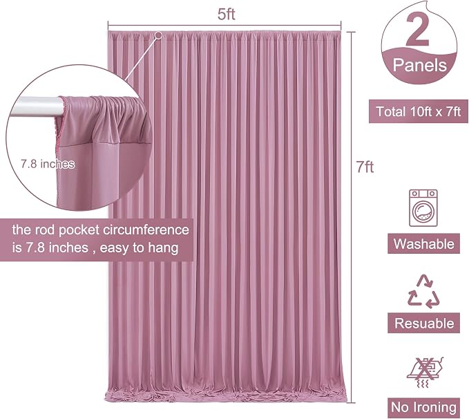 Dusty Pink Backdrop Curtain for Parties Wedding Wrinkle Free Pink Photo Curtains Backdrop Drapes Fabric Decoration for Birthday Party Baby Shower 5ft x 7ft,2 Panels - Image 5