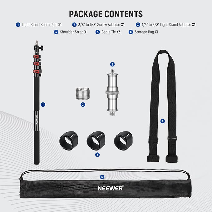 NEEWER 7.5ft/230cm Handheld Light Stand, Portable Telescopic Aluminum Photography Lighting Stand with 1/4" 3/8" 5/8" Screw/Flip Lock/Shoulder Strap for Strobe Light Flash, Max. Load 11LB/5KG, MS-230C | Handheld Light Stand, 1/4" 3/8" 5/8" Screw, Flip L... - Image 7