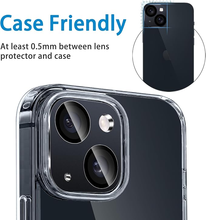 Camera Lens Protector for iPhone 13 /iPhone 13 Mini Metal Camera Cover Film, 9H Tempered Glass, Anti-Scratch, Case Friendly - Black - Image 6