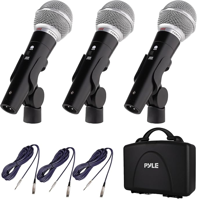 Pyle 3 Piece Professional Dynamic Microphone Kit Cardioid Unidirectional Vocal Handheld MIC with Hard Carry Case,Bag,Holder/Clip & 26ft XLR Audio Cable to 1/4'' Connection(PDMICKT34),Black (Pack of 6) by PyleUSA