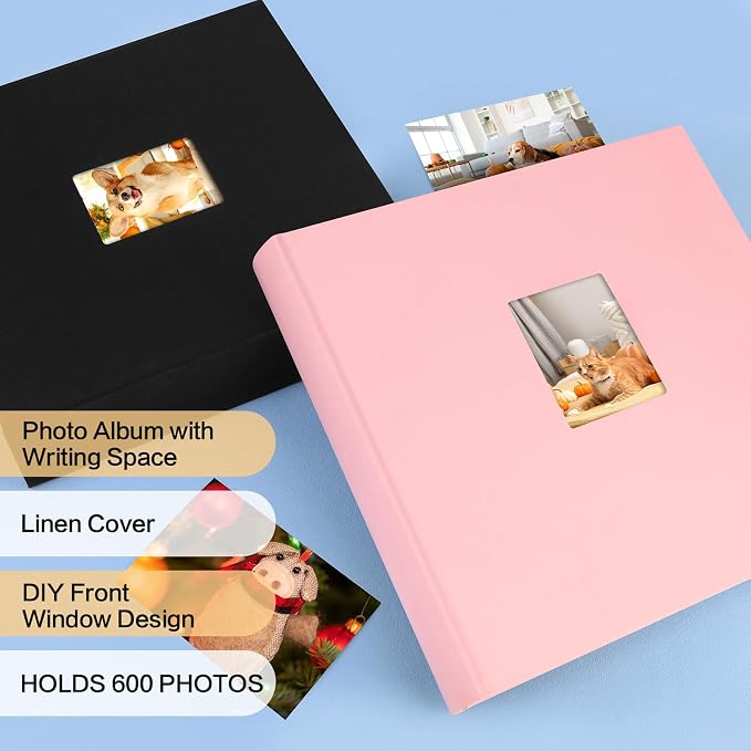 600 Pocket 4x6 Photo Album with Writing Space, Linen Cover, Pink | Large Capacity, 4x6 Album Book, with Memo for Family, Wedding Baby, Travel Memories Graduation Pictures - Image 3