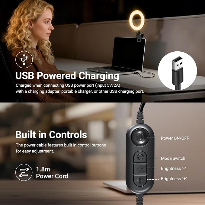 NEEWER Basic 5" Ring Light for Video Conference Lighting, Clip on Light Kit with Desk Tripod Stand for Monitor Laptop Computer Zoom Call Live Streaming Remote Working Learning Video Recording, BR60 - Image 7