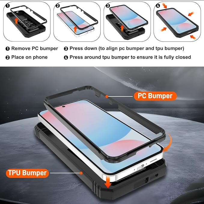 Gritup for Samsung Galaxy S24 FE Case: Galaxy S24 FE Case with 2*Screen Protector | Magnetic Stand & Slide Camera Cover | Shock Proof Military-Grade Funda para S 24 FE Cover -Black - Image 4