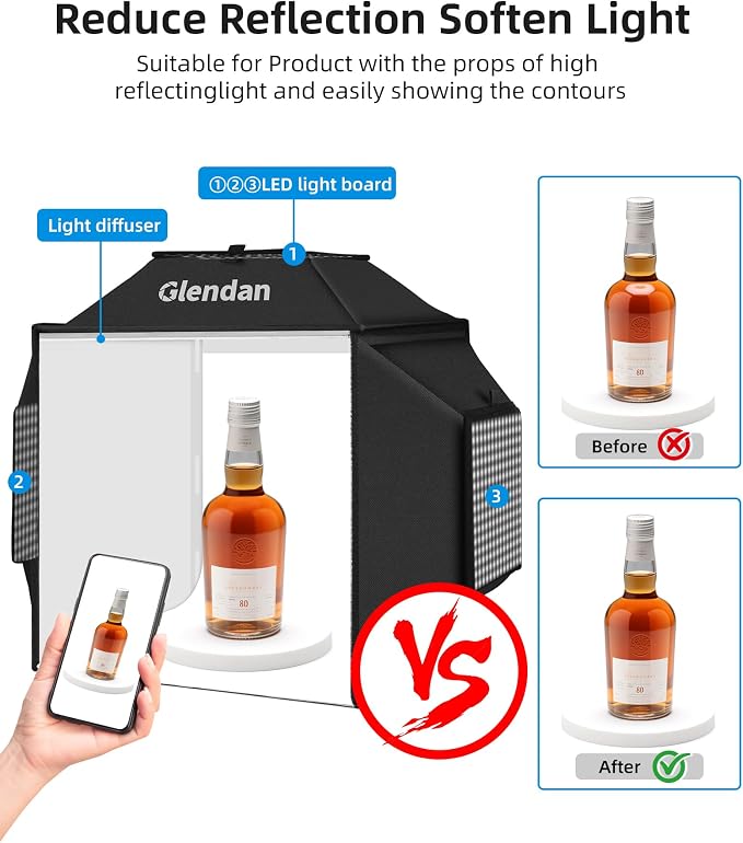 Portable Light Box Photography 16"x16" Upgrade Dimmable Photo Soft Box | Middle Studio for Jewelry & Small Products. 480 LED Lights True Color, Dimmable. Sturdy Build, 4 Backdrops, 10s Fold Setup - Image 6