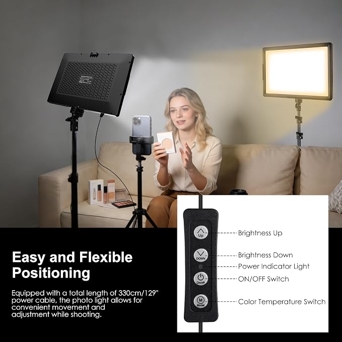 20W LED Photo Video Light 2-Pack, Bi-Color Dimmable Camera Lights | Photography Lighting Kit 2800-6500K CRI 97+ 2000LM for Studios, YouTube TikTok Video Recording, Game Streaming - Image 6