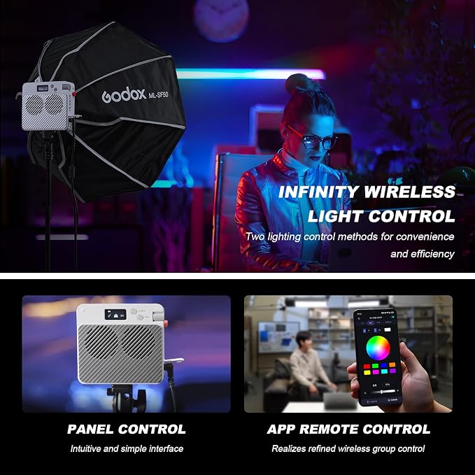 Godox ML100R RGB LED Video Light with 25600mAh Grip 110W Full-Color | Portable Video Light 1800K-10000K CRI 97+/TLCI 98+, 14 FX Effects APP Control for Streaming/Outdoor Photography - Image 7