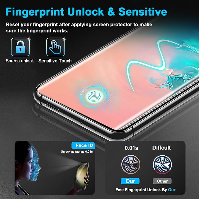 3 Pack Galaxy S10 Screen Protector, HD Clear Tempered Glass, Fingerprint Unlock, 3D Curved, Scratch Resistant, No Bubble for Samsung Galaxy S10 5G Glass Screen Protector - Image 3