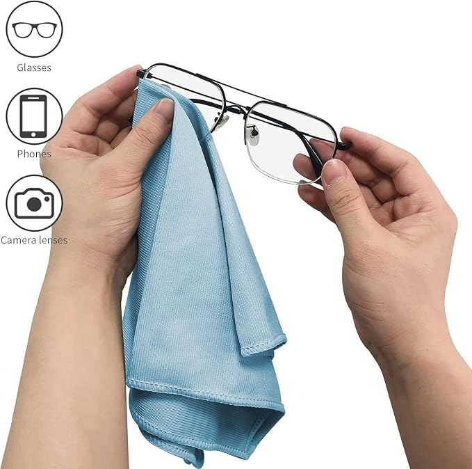 Puomue 12 Pack Microfiber Glass Cleaning Cloth, 12 Inch x 16 Inch, Lint Free Quickly Clean Windows, Mirrors, Glasses, Phone Screens, Camera Lenses, Blue - Image 5