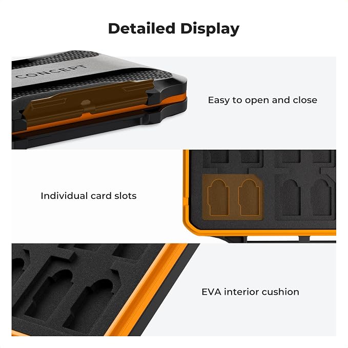 K&F CONCEPT 36 Slots Memory Card Case with 4-in-1 Card Reader | Anti-Shock Card Carrying Storage Case for 24 Micro SD/TF/, 12 SD/SDXC/SDHC Cards - Image 6