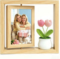 4x6 Rotating Picture Frame Desktop with Crochet Pink Tulip, 4x6 Double-Sided Display Vertical Photo- 2026 Graduation Gift for Girls Her Teacher Tulip Flower Gifts for Mom Women Office Desk Cute Decor by Aosemili
