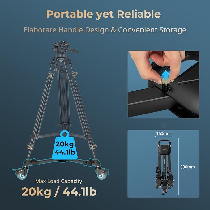 SmallRig Quick-Lock Photography Heavy Duty Tripod Dolly, Heavy Duty with 3" Rubber Wheels, Adjustable Legs, Handle & Carry Bag, 44.1lbs Capacity Tripod Wheels for Filming and Photography - Image 3