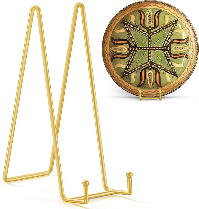 TR-LIFE 12 Inch Large Plate Stands/holder for Display - Metal Picture Frame Holder Stand + Small Easels for Platter, Book, Plaques, Photo, Tabletop Art (Gold 2 Pack) by TR-LIFE