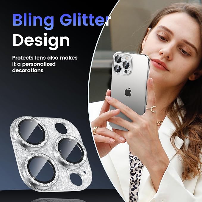 Tensea for iPhone 15 Pro Max/iPhone 15 Pro Camera Lens Protector Bling | Metal Aluminum Alloy Tempered Glass Cover Camera Screen Protector Accessories, Case Friendly - Image 2