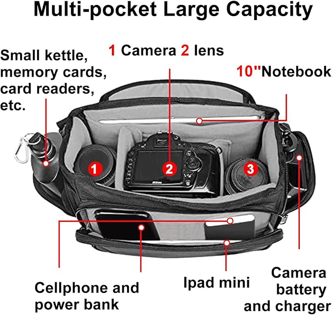 CADeN Camera Bag Case Shoulder Messenger Bag with Tripod Holder Compatible for Nikon, Canon, Sony, DSLR SLR Mirrorless Cameras Waterproof (Black, Small) - Image 3