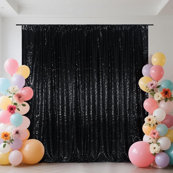 SquarePie 10x10ft Black Sequin Backdrop, High Density Non-Transparent Glitter Curtain for Photography, Birthday, Wedding Party Decorations, Thick Solid Background with 4" Rod Pocket, 1 Panel - Image 8