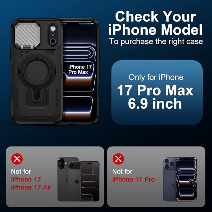 iPhone 17 Pro Max Case with Camera Cover, Magnetic Case with Camera Lens Protector Phone Cover Stand MagSafe for 17 Pro Max Military-Grade Shockproof CASE Kickstand for iPhone 17 Pro Max, 6.9 inch - Image 2