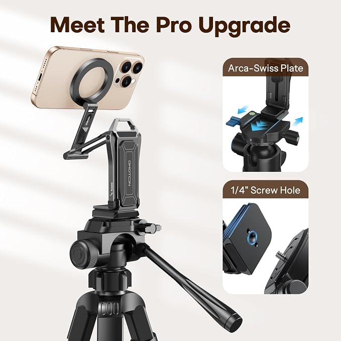 OMOTON TP02 360°Rotating for MagSafe Tripod, Upgrade with 1/4" Screw, Arca | Adjustable Magnetic Phone Tripod for iPhone 17/16/15 Pro Max Air, Foldable Selfie Stick Fits Vlog, Gym, Travel, Black Pro - Image 2