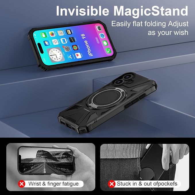 iPhone 16 Case, Magnetic Case with 360° Ring Holder,iPhone 16 Rotatable Swivel MagSafe Ring for iPhone 16 Cover Grip Stand Kickstand Military-Grade Protector Shockproof Case for iPhone 16, 6.1 inch - Image 6