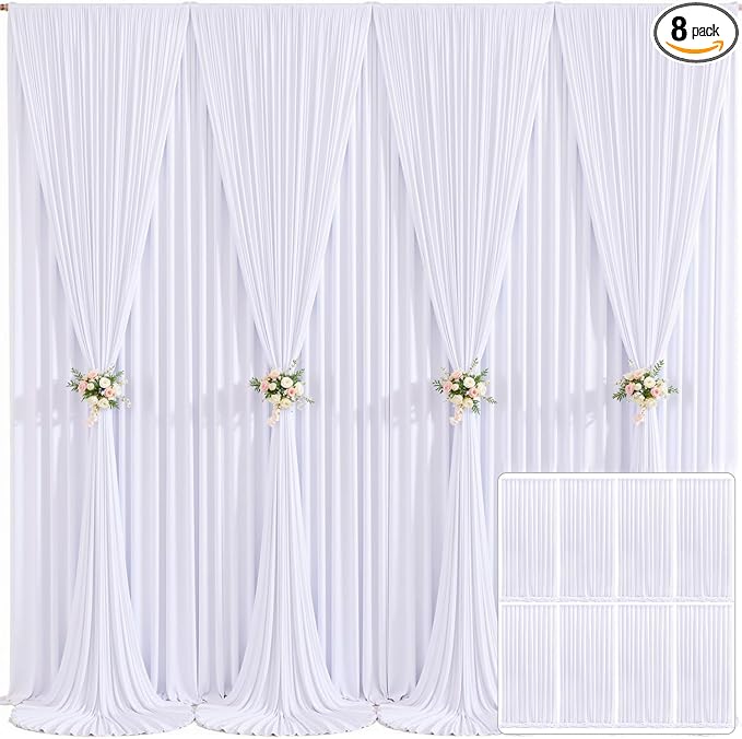 8 Panels White Backdrop Curtain for Parties Wedding Wrinkle Free White Photo Curtains Backdrops Drapes Fabric Decoration for Baby Shower Birthday Party 40ft(W) x 10ft(H) by Tao-GePartyDecorations