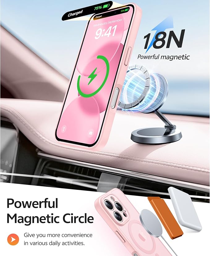 FNTCASE for iPhone 16 Pro Max Case, Fit for Magsafe, Glass Screen Protector | Full Camera Protection, Translucent Matte, 14FT Military Grade Drop Proof, Shockproof Protective Phone Cover, Light Pink - Image 3
