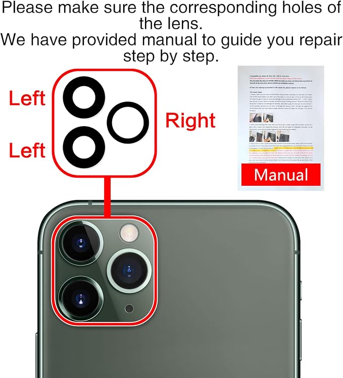 2PCS ASDAWN Back Rear Camera Lens Glass Replacement for iPhone 11 Pro and 11 Pro Max Camera Lens Replacement with Pre-Installed Adhesive + Installation Manual + Repair Tool Kit - Image 6