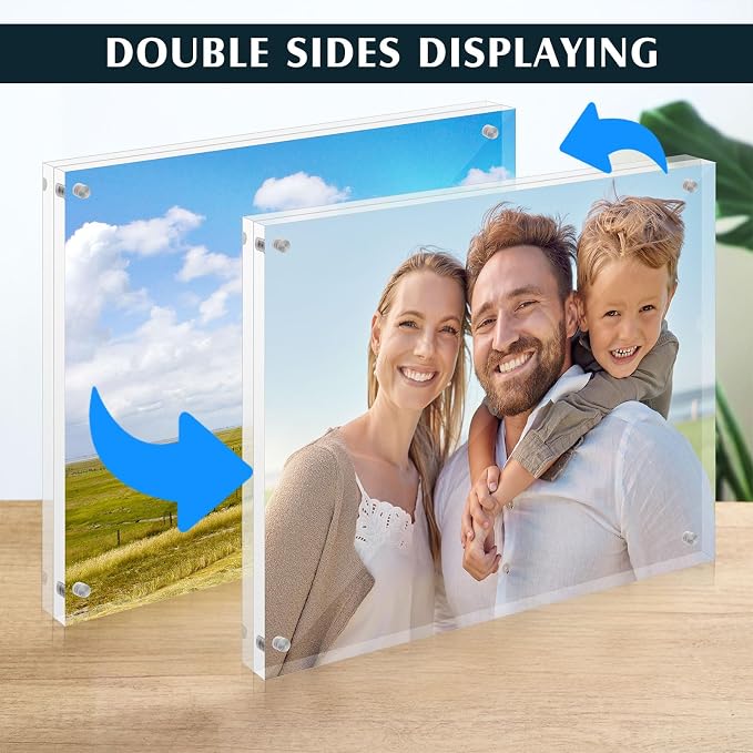 Kigley 2 Pcs 8 x 10 Inch Acrylic Picture Frames, Clear Acrylic Photo Business Card Frame Desktop Display Double Sided Wallet Size Frame Freestanding Frames for Film Photos Cards Stamp - Image 5