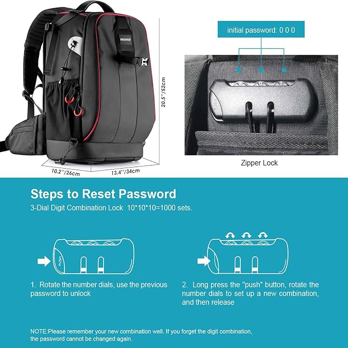 Neewer Pro Camera Case Waterproof Shockproof Adjustable Padded Camera Backpack Bag with Anti-theft Combination Lock for DSLR,DJI Phantom 1 2 3 Professional Drone Tripods Flash Lens and Other Accessory - Image 2
