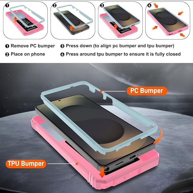 Gritup for Samsung Galaxy S26 Ultra Case: 2*Screen Protector | Slide Camera Cover | Build in 360° Rotating Ring Kickstand | Military Grade Protective Cover for Samsung S 26 Ultra, Green+Pink - Image 4