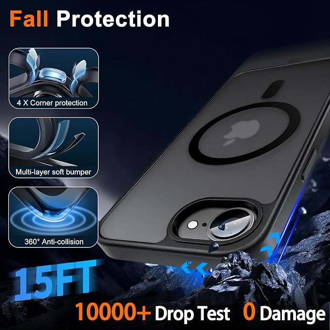 Magnetic for iPhone 17e Case & iPhone 16e Case, Black | Full Camera Protection, Privacy Screen Protector, Compatible with MagSafe, Translucent Matte Shockproof Cover for 17 e 16 e - Image 4