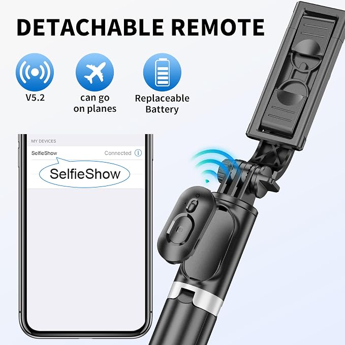 Selfie Stick Tripod, All in One Extendable & Portable iPhone Tripod Selfie Stick with Wireless Remote Compatible with iPhone 17 16 15 14 13 12 pro Xs Max, Galaxy Note10/S20/S10/OnePlus 9/9 PRO etc - Image 6