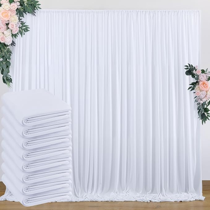 40 ft x 8 ft White Backdrop Curtain Drapes for Wedding Parties, 8 Panels 5 ft x 8 ft Wrinkle Free Polyester Photo Backdrop Drapes for Birthday Party Baby Shower Backdrop Stand by Outpain