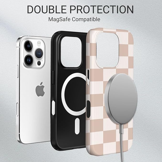 TPU Phone Case for iPhone 16 Pro Max, MagSafe Wireless Charging Compatible, Shockproof Slim Fit Protective Cover with Anti-Yellowing & Raised Camera Protection (Plaid 2, iPhone 16 Pro Max) - Image 6