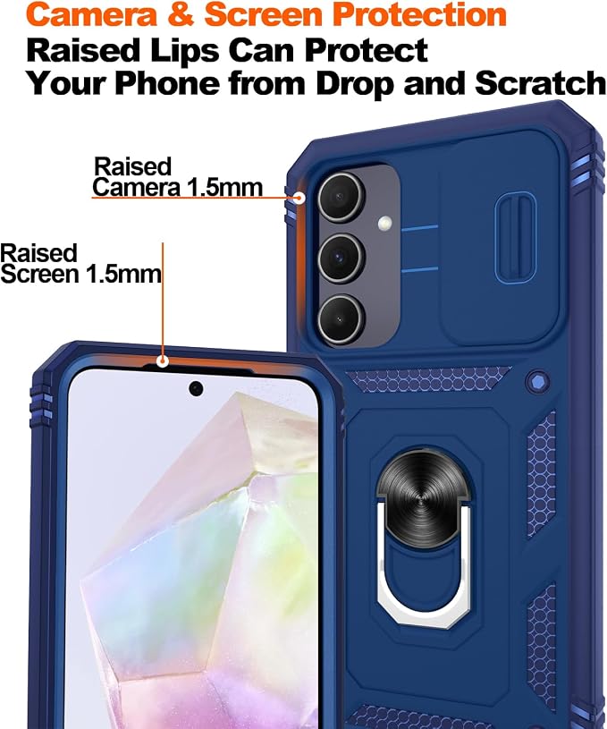Gritup for Galaxy A35 5G Case Military-Grade Shockproof with Kickstand Blue | with 2 PCS Screen Protector, Slide Camera Cover, Heavy Duty Outdoor Protection Funda para A 35 Phone Cover, Blue - Image 4