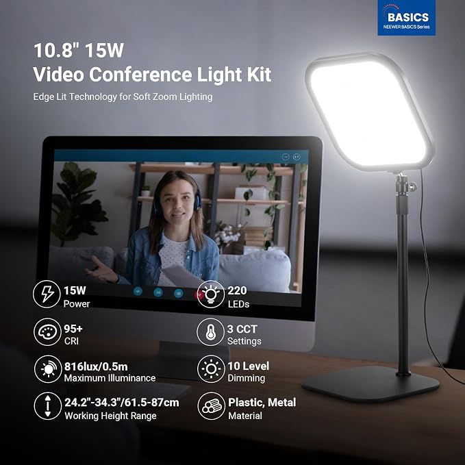NEEWER Basics 10.8" Video Conference Lighting, 15W Bi Color Edge Lit Full Screen CRI95+ Ring Light with Desk Stand & Phone Holder for Webcam Meeting Streaming Computer Laptop Zoom Calls - Image 2