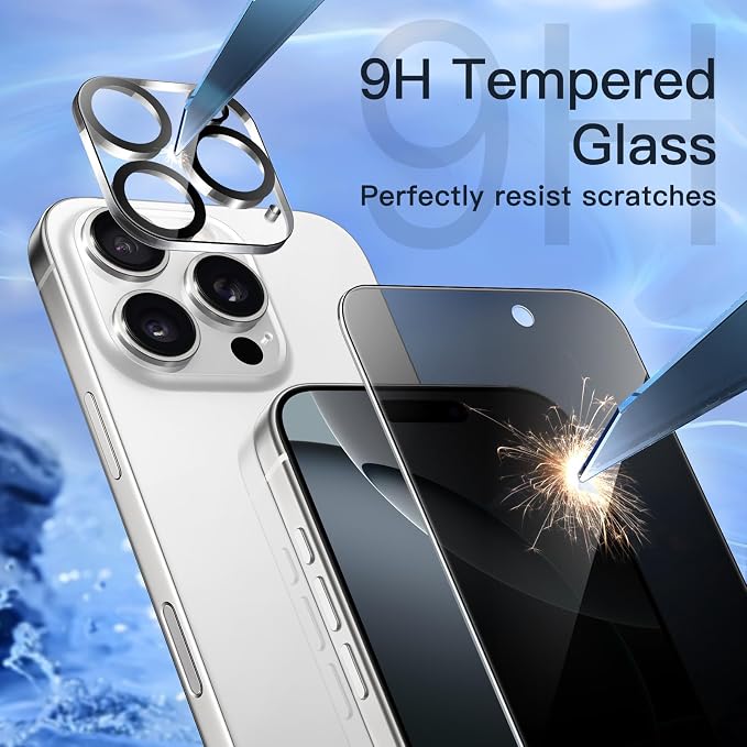 JETech Privacy Screen Protector for iPhone 16 Pro, 2+2 Pack | Anti-Spy Tempered Glass, with Camera Lens Protector, Easy Installation Tool - Image 5