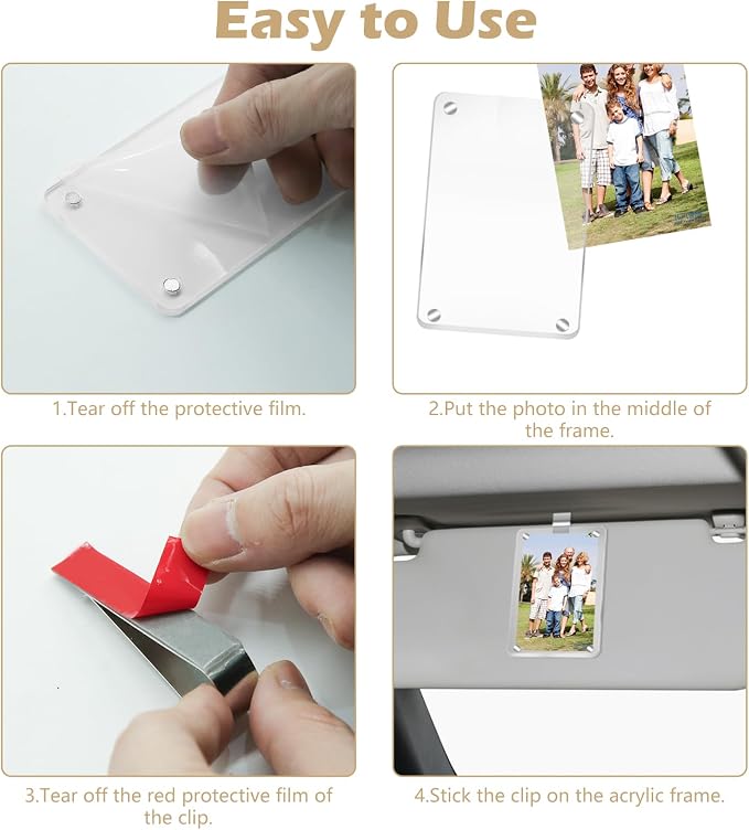4Pcs Acrylic Magnetic Personalized Photo Holder, Car Accessories Car Photo Holder Car Visor Clip, Personalized Car Picture Frame, Suitable for Adding Family or Personal Photos - Image 6