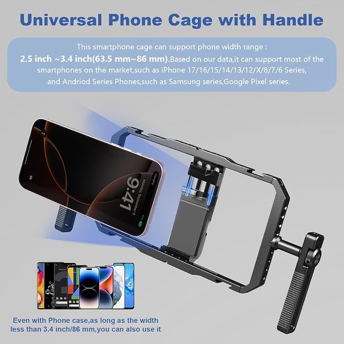 Universal Phone Cage Handheld Stabilizer Kit for Vlogging & Filmmaking, Smartphone Cage Video Rig with 360° Rotation Handles Compatible with iPhone 17/16/15/14/13 Series and Android Phones - Image 2