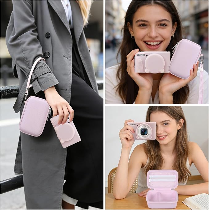 BOVKE Hard Case+Silicone Cover for Canon PowerShot SX740 Camera, Jelly Pink | SX740 SX730 Digital Camera Shockproof EVA Storage Bag & Soft Silicone Protective Case with Removable Lens Cover, Wrist Strap - Image 7