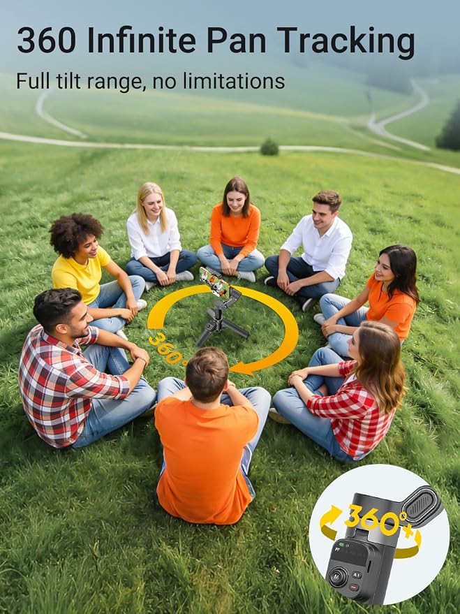AOCHUAN AI Face Tracker Gimbal Stabilizer for iPhone w/Magnetic Remote | 360° Pan Rotation 3-Axis Gimbal for iPhone, Stabilizer w/Light, Built-in Extension Rod & One-Touch Open Tripod, Volg, Sport - Image 7