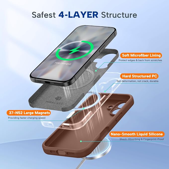 Miracase Silicone & Magnetic for iPhone 17 Case, Chocolate | Compatible with MagSafe, Silicone Camera Control Cover, Soft Microfiber Lining, Shockproof Drop Protection Phone Case for 17 - Image 4