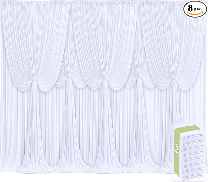 8 Panels White Backdrop Curtains for Wedding Party Wrinkle Free Backdrops Curtain Drapes Fabric Decorations Photo Back Drop Cloth for Baby Shower Photography Stage Reception 40ft(W) x 12ft(H) by Tao-GePartyDecorations