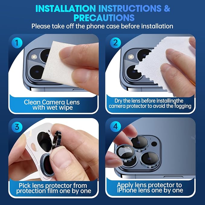 for iPhone 15 Pro/15 Pro Max Camera Lens Protector Cover, Blue | Individual Metal, 9H Hardness, Scratch Resistant, Shockproof, Drop Protection, Case Friendly, Stylish Accessories - Image 7