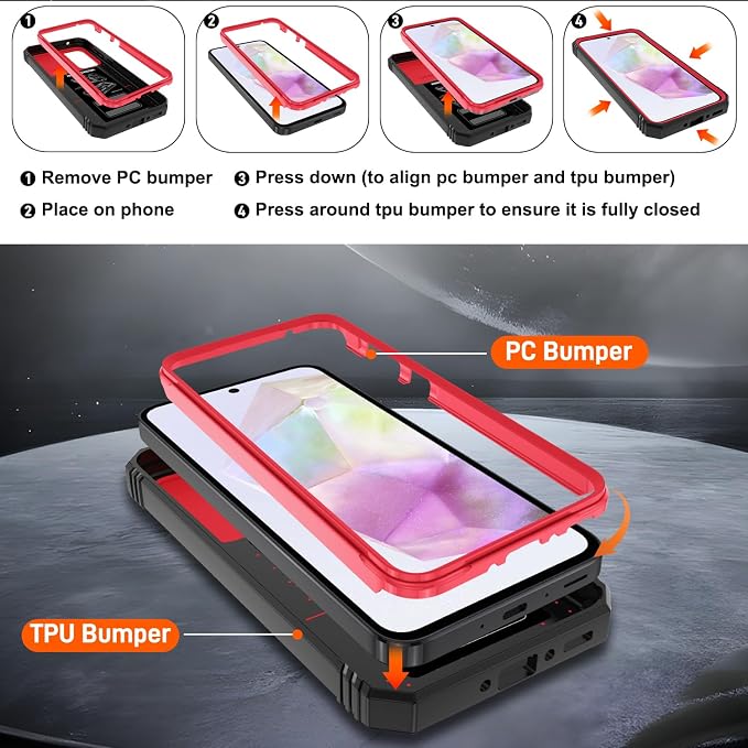 Gritup for Galaxy A35 5G Case Military-Grade Shockproof with Kickstand | with 2 PCS Screen Protector, Slide Camera Cover, Heavy Duty Outdoor Protection Funda para A 35 Phone Cover, Red+Black - Image 3
