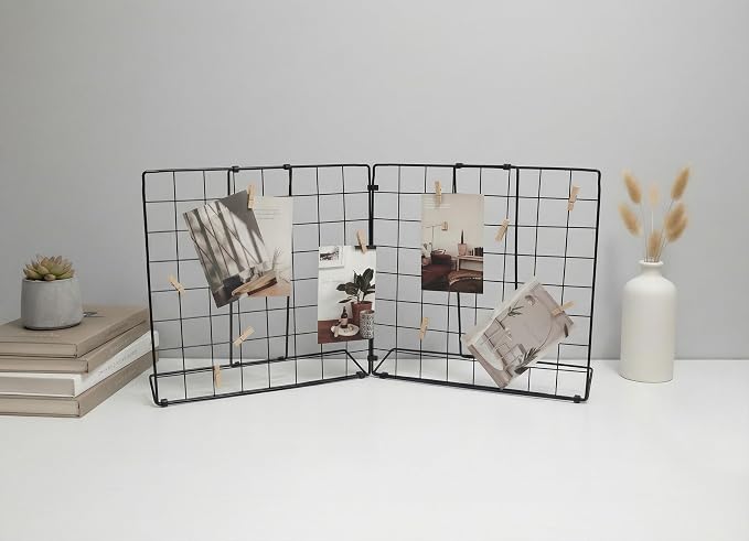 Double-Sided Foldable Desktop Photo Display Board Black | 20 Wooden Clips, Message Board, Detachable to 2 Small Photo Stands, Accessory & Handcraft Display Board for Home & Office - Image 3