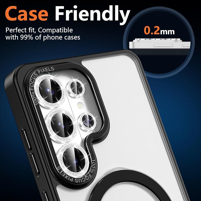 for Samsung Galaxy S26 Ultra Camera Lens Protector, Individual Metal Ring Tempered Glass Lens Cover, [Strong Adsorption] Scratch Resistant Ultra-Thin HD Clear Lens Cover,1 Set-Silvery Sparkly - Image 6